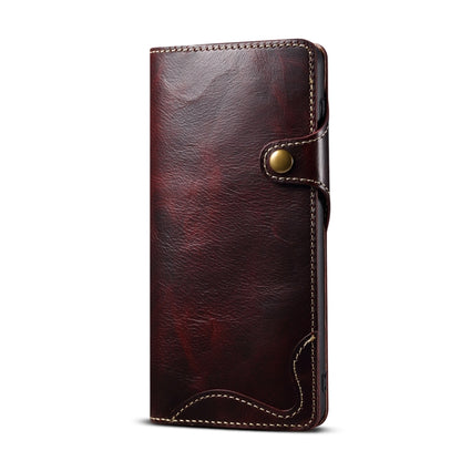 For Samsung Galaxy S21+ 5G Denior Oil Wax Cowhide Magnetic Button Genuine Leather Case(Dark Red) - Galaxy S21+ 5G Cases by Denior | Online Shopping UK | buy2fix