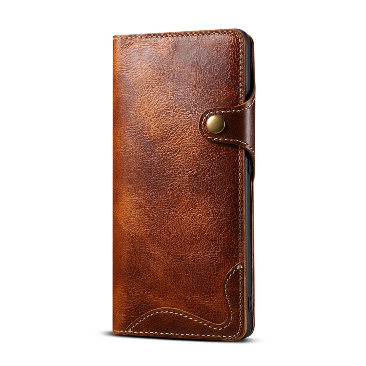 For Samsung Galaxy S21 Ultra 5G Denior Oil Wax Cowhide Magnetic Button Genuine Leather Case(Brown) - Galaxy S21 Ultra 5G Cases by Denior | Online Shopping UK | buy2fix