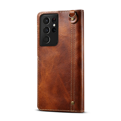 For Samsung Galaxy S21 Ultra 5G Denior Oil Wax Cowhide Magnetic Button Genuine Leather Case(Brown) - Galaxy S21 Ultra 5G Cases by Denior | Online Shopping UK | buy2fix