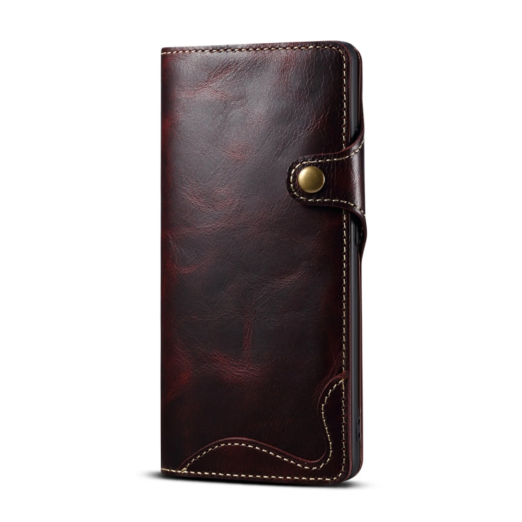 For Samsung Galaxy S21 Ultra 5G Denior Oil Wax Cowhide Magnetic Button Genuine Leather Case(Dark Red) - Galaxy S21 Ultra 5G Cases by Denior | Online Shopping UK | buy2fix