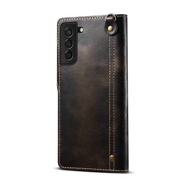 For Samsung Galaxy S22 5G Denior Oil Wax Cowhide Magnetic Button Genuine Leather Case(Black) - Galaxy S22 5G Cases by Denior | Online Shopping UK | buy2fix