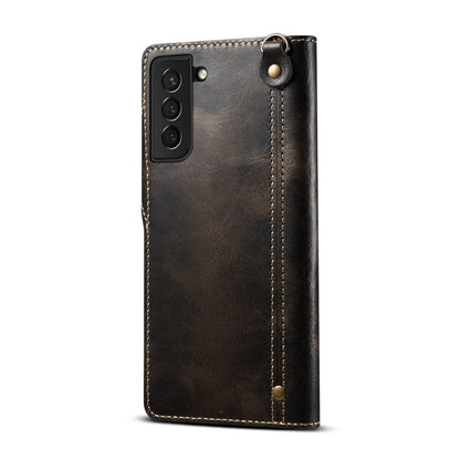 For Samsung Galaxy S22 5G Denior Oil Wax Cowhide Magnetic Button Genuine Leather Case(Black) - Galaxy S22 5G Cases by Denior | Online Shopping UK | buy2fix