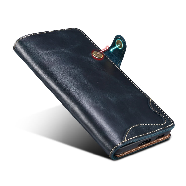 For Samsung Galaxy S22 5G Denior Oil Wax Cowhide Magnetic Button Genuine Leather Case(Dark Blue) - Galaxy S22 5G Cases by Denior | Online Shopping UK | buy2fix