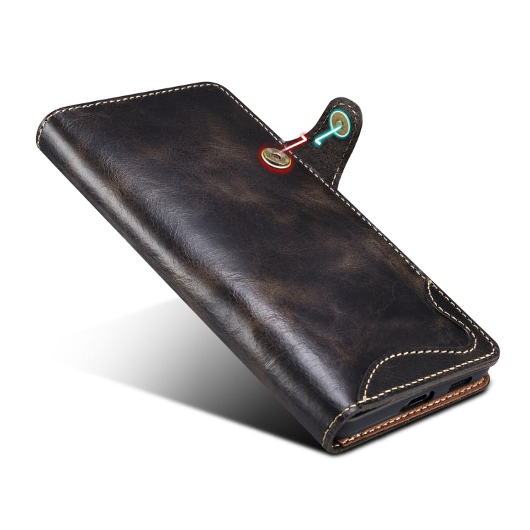 For Samsung Galaxy S22+ 5G Denior Oil Wax Cowhide Magnetic Button Genuine Leather Case(Black) - Galaxy S22+ 5G Cases by Denior | Online Shopping UK | buy2fix