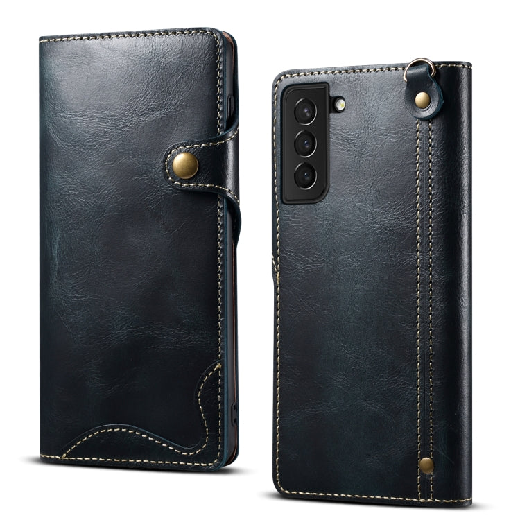For Samsung Galaxy S22+ 5G Denior Oil Wax Cowhide Magnetic Button Genuine Leather Case(Dark Blue) - Galaxy S22+ 5G Cases by Denior | Online Shopping UK | buy2fix