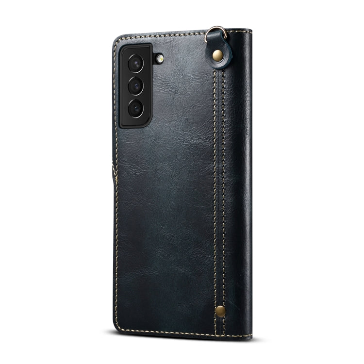 For Samsung Galaxy S22+ 5G Denior Oil Wax Cowhide Magnetic Button Genuine Leather Case(Dark Blue) - Galaxy S22+ 5G Cases by Denior | Online Shopping UK | buy2fix
