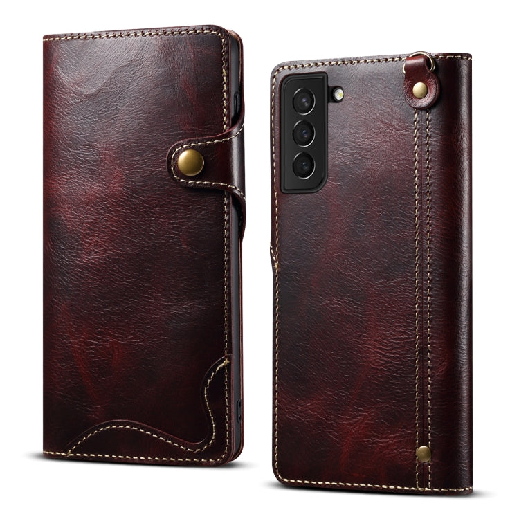 For Samsung Galaxy S22+ 5G Denior Oil Wax Cowhide Magnetic Button Genuine Leather Case(Dark Red) - Galaxy S22+ 5G Cases by Denior | Online Shopping UK | buy2fix