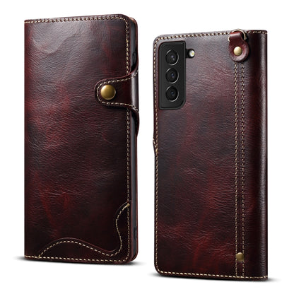 For Samsung Galaxy S22+ 5G Denior Oil Wax Cowhide Magnetic Button Genuine Leather Case(Dark Red) - Galaxy S22+ 5G Cases by Denior | Online Shopping UK | buy2fix