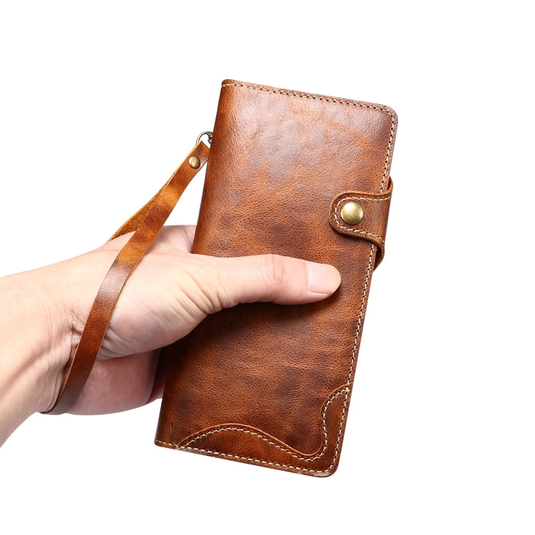 For Samsung Galaxy S22+ 5G Denior Oil Wax Cowhide Magnetic Button Genuine Leather Case(Brown) - Galaxy S22+ 5G Cases by Denior | Online Shopping UK | buy2fix