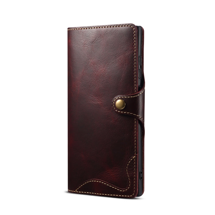 For Samsung Galaxy S22 Ultra 5G Denior Oil Wax Cowhide Magnetic Button Genuine Leather Case(Dark Red) - Galaxy S22 Ultra 5G Cases by Denior | Online Shopping UK | buy2fix