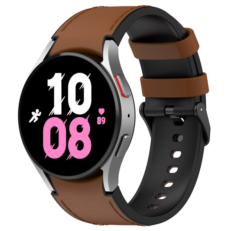 For Samsung Galaxy Watch5 44mm / 40mm Silicone Leather Black Buckle Watch Band, Size:L(Brown) - Watch Bands by buy2fix | Online Shopping UK | buy2fix
