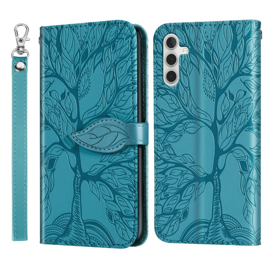 For Samsung Galaxy A14 5G Life Tree Embossing Pattern Leather Phone Case(Blue)