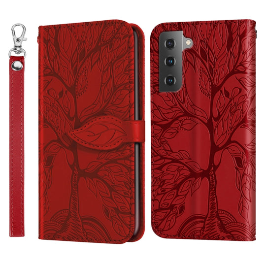 For Samsung Galaxy S23+ 5G Life Tree Embossing Pattern Leather Phone Case(Red)