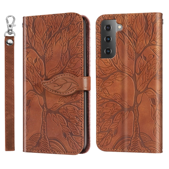 For Samsung Galaxy S23+ 5G Life Tree Embossing Pattern Leather Phone Case(Brown)