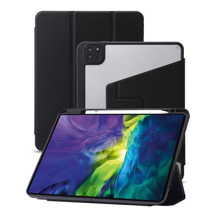For iPad Pro 11 2022 / 2021 / 2020 / 2018 / Air 2022 / 2020 10.9 3-Fold 360 Rotation Acrylic Leather Smart Tablet Case(Black) - iPad Pro 11 (2022/2021) Cases by buy2fix | Online Shopping UK | buy2fix