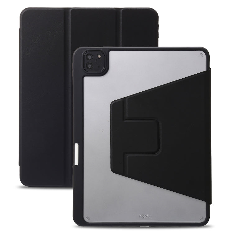 For iPad Pro 11 2022 / 2021 / 2020 / 2018 / Air 2022 / 2020 10.9 3-Fold 360 Rotation Acrylic Leather Smart Tablet Case(Black) - iPad Pro 11 (2022/2021) Cases by buy2fix | Online Shopping UK | buy2fix
