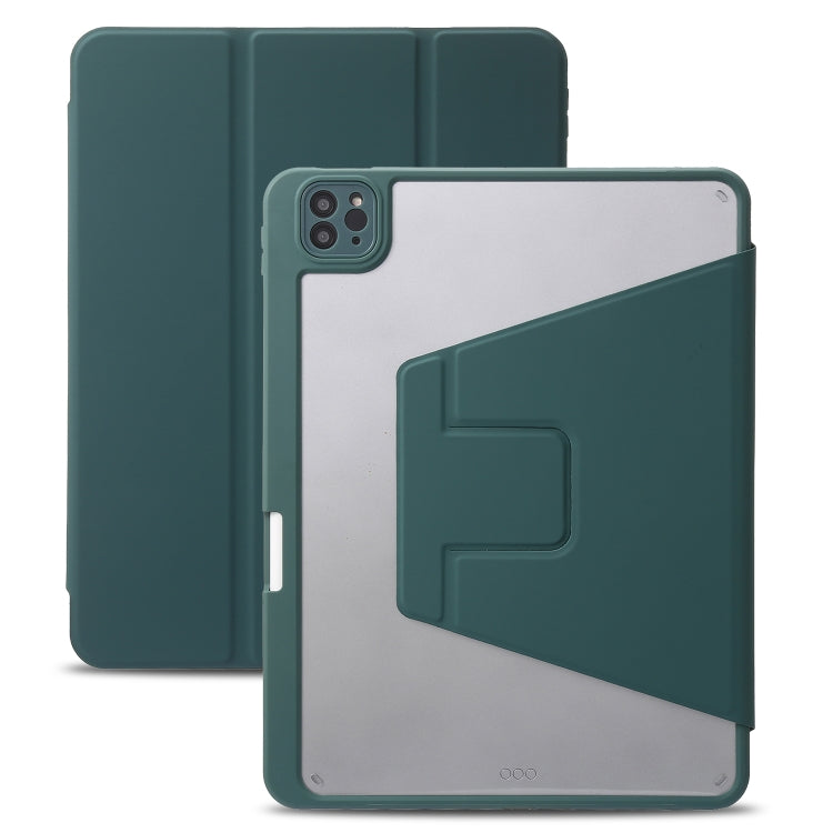 For iPad Pro 11 2022 / 2021 / 2020 / 2018 / Air 2022 / 2020 10.9 3-Fold 360 Rotation Acrylic Leather Smart Tablet Case(Deep Green) - iPad Pro 11 (2022/2021) Cases by buy2fix | Online Shopping UK | buy2fix