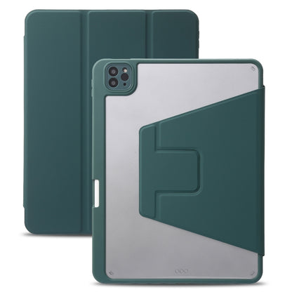 For iPad Pro 11 2022 / 2021 / 2020 / 2018 / Air 2022 / 2020 10.9 3-Fold 360 Rotation Acrylic Leather Smart Tablet Case(Deep Green) - iPad Pro 11 (2022/2021) Cases by buy2fix | Online Shopping UK | buy2fix