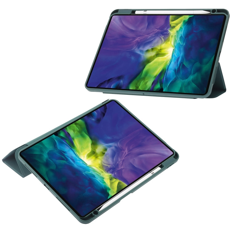 For iPad Pro 11 2022 / 2021 / 2020 / 2018 / Air 2022 / 2020 10.9 3-Fold 360 Rotation Acrylic Leather Smart Tablet Case(Deep Green) - iPad Pro 11 (2022/2021) Cases by buy2fix | Online Shopping UK | buy2fix