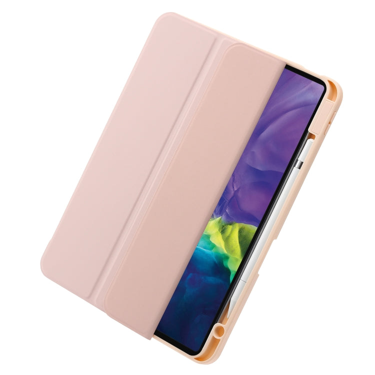 For iPad Air 13 2024 / Pro 12.9 2022/2021/2020/2018 3-Fold 360 Rotation Acrylic Leather Smart Tablet Case(Pink) - iPad Pro 12.9 (2022/2021) Cases by buy2fix | Online Shopping UK | buy2fix