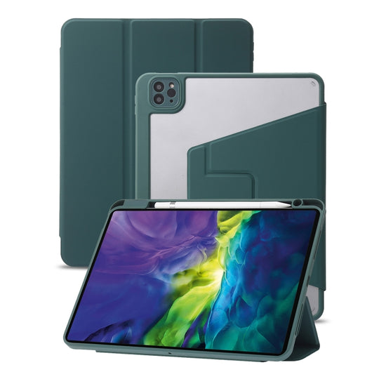 For iPad Air 13 2025 / 2024 / Pro 12.9 2022 3-Fold 360 Rotation Acrylic Leather Smart Tablet Case(Deep Green)