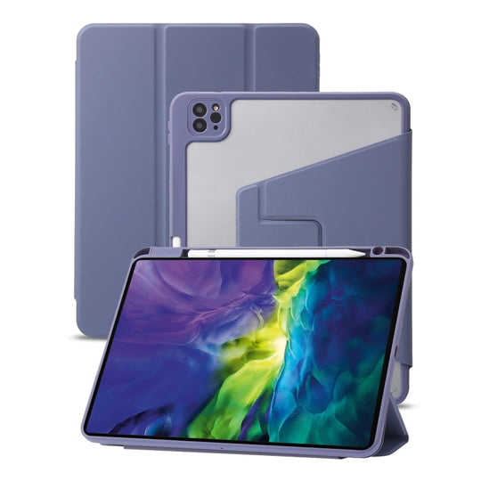 For iPad Air 13 2025 / 2024 / Pro 12.9 2022 3-Fold 360 Rotation Acrylic Leather Smart Tablet Case(Lavender Purple Gray)