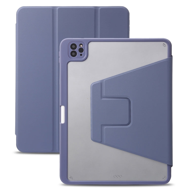 For iPad Air 13 2025 / 2024 / Pro 12.9 2022 3-Fold 360 Rotation Acrylic Leather Smart Tablet Case(Lavender Purple Gray) - iPad Pro 12.9 (2022/2021) Cases by buy2fix | Online Shopping UK | buy2fix