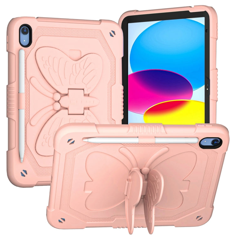 For iPad 2025 / 2022 Butterfly Kickstand Heavy Duty Hard Rugged Tablet Case(Rose Pink) - iPad 2025 / 2022 Cases by buy2fix | Online Shopping UK | buy2fix