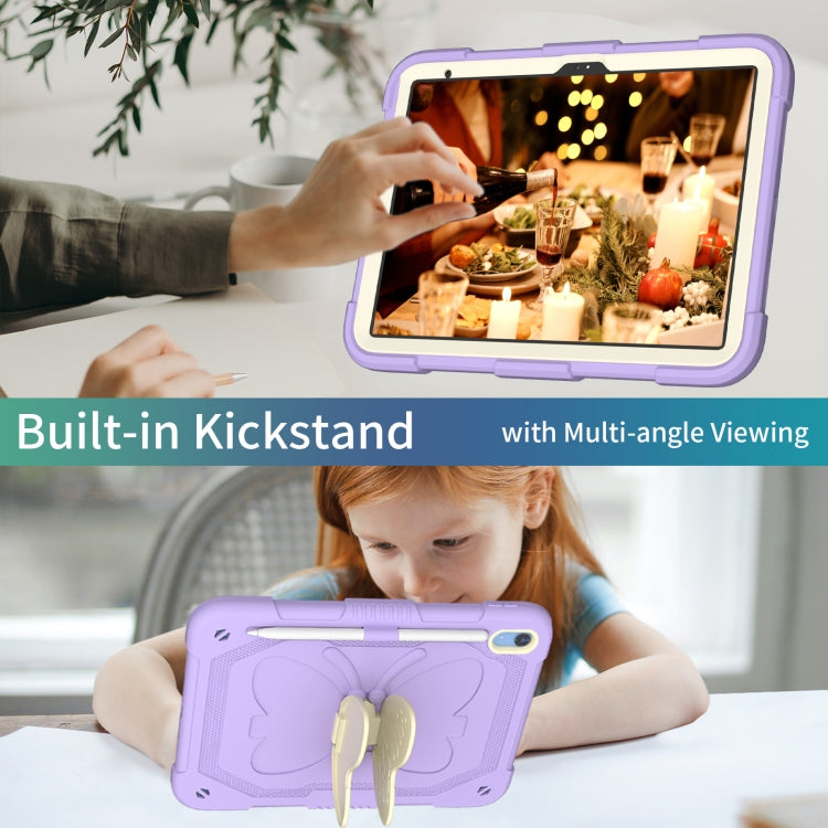 For iPad 2025 / 2022 Butterfly Kickstand Heavy Duty Hard Rugged Tablet Case(Gream Light Purple) - iPad 2025 / 2022 Cases by buy2fix | Online Shopping UK | buy2fix