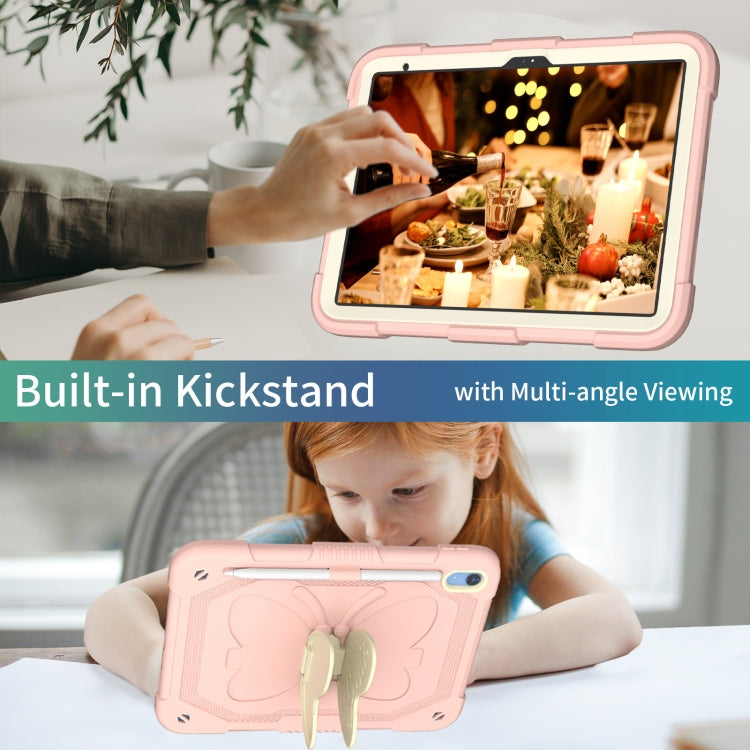 For iPad 2025 / 2022 Butterfly Kickstand Heavy Duty Hard Rugged Tablet Case(Gream Rose Pink) - iPad 2025 / 2022 Cases by buy2fix | Online Shopping UK | buy2fix