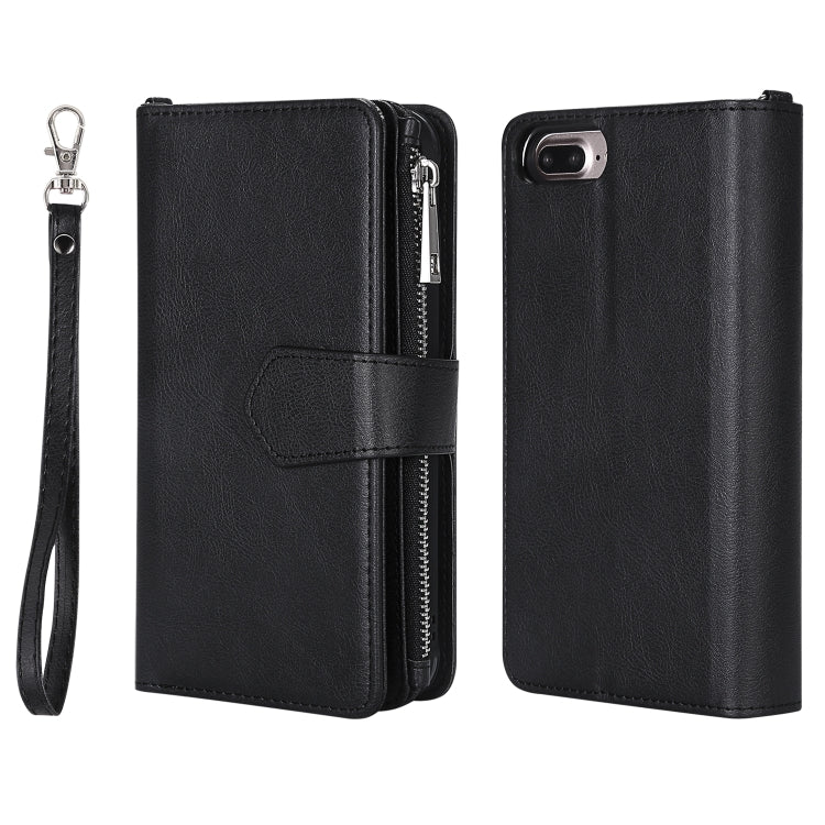 For iPhone 7 Plus / 8 Plus 2 in 1 Solid Color Zipper Shockproof Protective Case with Card Slots & Bracket & Photo Holder & Wallet Function(Black) - More iPhone Cases by buy2fix | Online Shopping UK | buy2fix