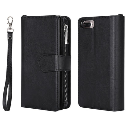 For iPhone 7 Plus / 8 Plus 2 in 1 Solid Color Zipper Shockproof Protective Case with Card Slots & Bracket & Photo Holder & Wallet Function(Black) - More iPhone Cases by buy2fix | Online Shopping UK | buy2fix