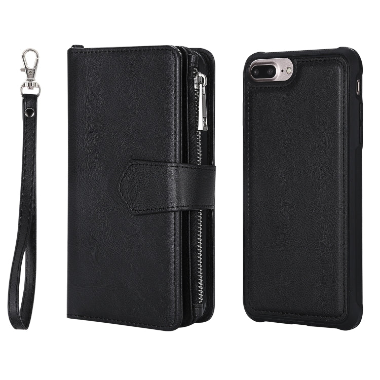 For iPhone 7 Plus / 8 Plus 2 in 1 Solid Color Zipper Shockproof Protective Case with Card Slots & Bracket & Photo Holder & Wallet Function(Black) - More iPhone Cases by buy2fix | Online Shopping UK | buy2fix