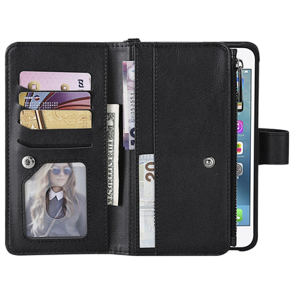 For iPhone 7 Plus / 8 Plus 2 in 1 Solid Color Zipper Shockproof Protective Case with Card Slots & Bracket & Photo Holder & Wallet Function(Black) - More iPhone Cases by buy2fix | Online Shopping UK | buy2fix