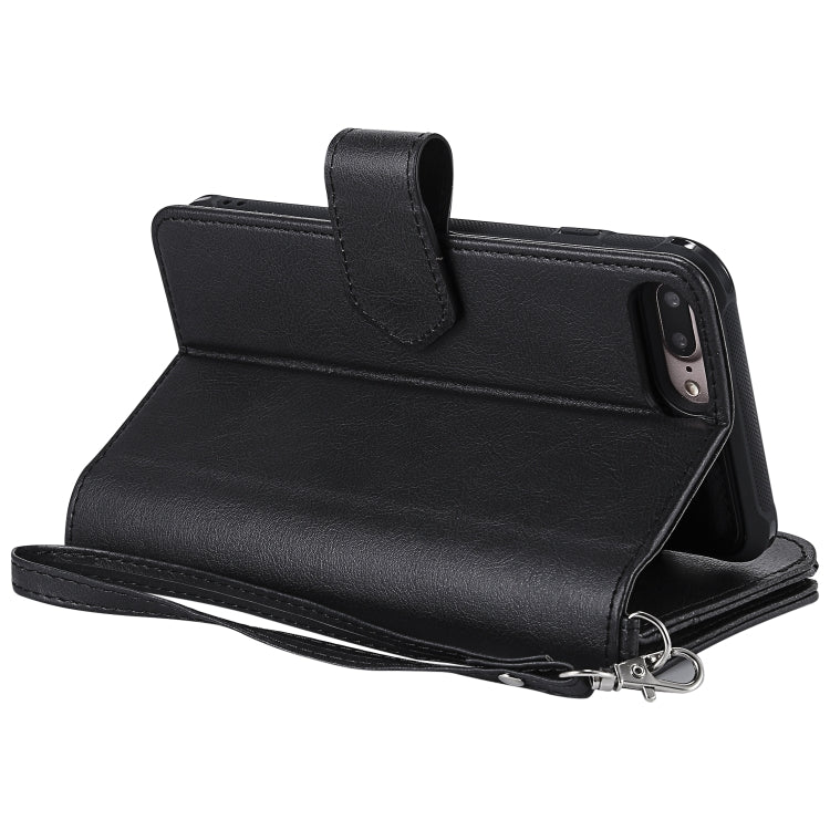 For iPhone 7 Plus / 8 Plus 2 in 1 Solid Color Zipper Shockproof Protective Case with Card Slots & Bracket & Photo Holder & Wallet Function(Black) - More iPhone Cases by buy2fix | Online Shopping UK | buy2fix