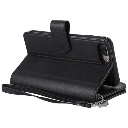 For iPhone 7 Plus / 8 Plus 2 in 1 Solid Color Zipper Shockproof Protective Case with Card Slots & Bracket & Photo Holder & Wallet Function(Black) - More iPhone Cases by buy2fix | Online Shopping UK | buy2fix