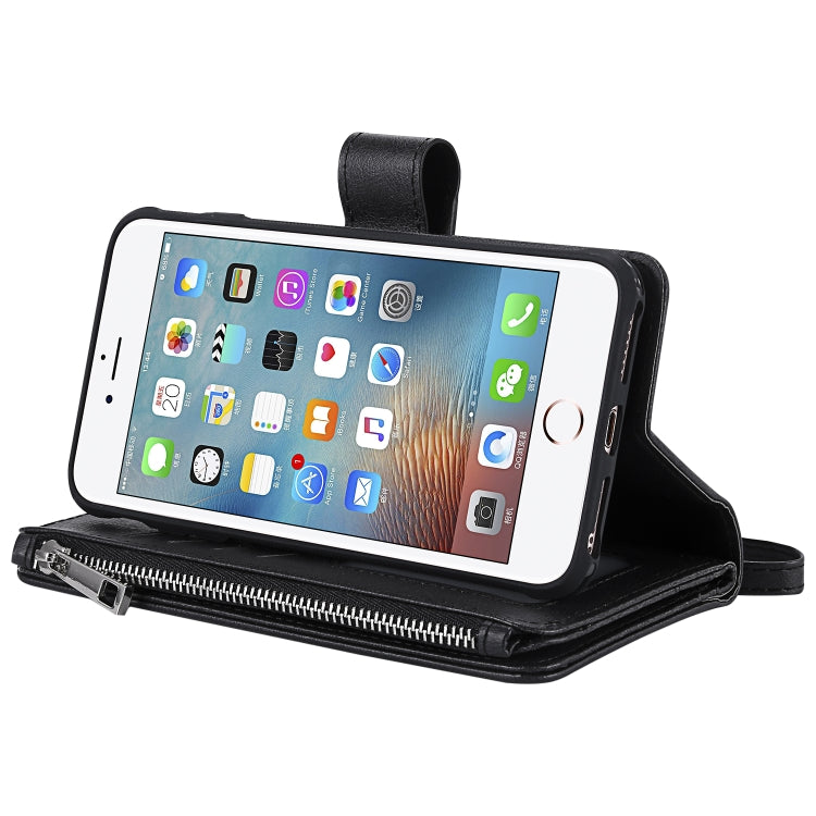 For iPhone 7 Plus / 8 Plus 2 in 1 Solid Color Zipper Shockproof Protective Case with Card Slots & Bracket & Photo Holder & Wallet Function(Black) - More iPhone Cases by buy2fix | Online Shopping UK | buy2fix