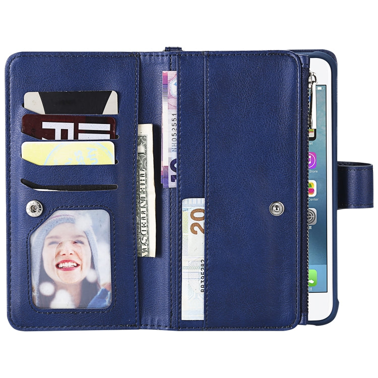 For iPhone 7 Plus / 8 Plus 2 in 1 Solid Color Zipper Shockproof Protective Case with Card Slots & Bracket & Photo Holder & Wallet Function(Blue) - More iPhone Cases by buy2fix | Online Shopping UK | buy2fix