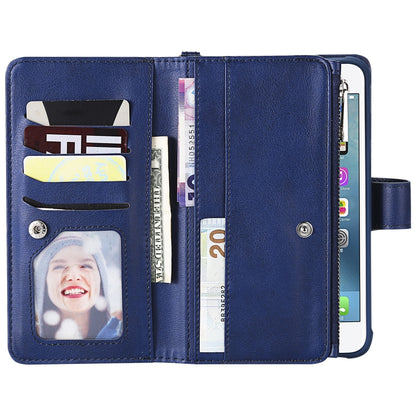 For iPhone 7 Plus / 8 Plus 2 in 1 Solid Color Zipper Shockproof Protective Case with Card Slots & Bracket & Photo Holder & Wallet Function(Blue) - More iPhone Cases by buy2fix | Online Shopping UK | buy2fix