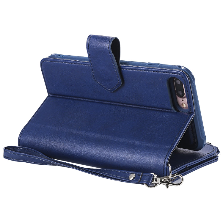 For iPhone 7 Plus / 8 Plus 2 in 1 Solid Color Zipper Shockproof Protective Case with Card Slots & Bracket & Photo Holder & Wallet Function(Blue) - More iPhone Cases by buy2fix | Online Shopping UK | buy2fix