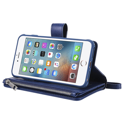 For iPhone 7 Plus / 8 Plus 2 in 1 Solid Color Zipper Shockproof Protective Case with Card Slots & Bracket & Photo Holder & Wallet Function(Blue) - More iPhone Cases by buy2fix | Online Shopping UK | buy2fix