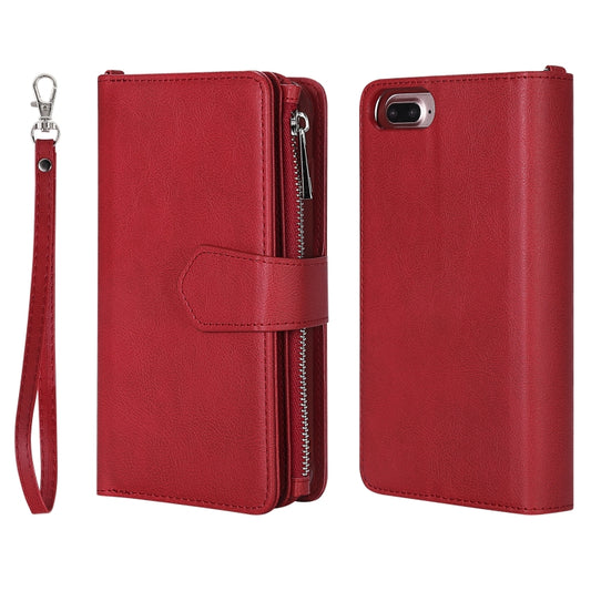 For iPhone 7 Plus / 8 Plus 2 in 1 Solid Color Zipper Shockproof Protective Case with Card Slots & Bracket & Photo Holder & Wallet Function(Red) - More iPhone Cases by buy2fix | Online Shopping UK | buy2fix