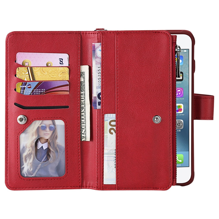 For iPhone 7 Plus / 8 Plus 2 in 1 Solid Color Zipper Shockproof Protective Case with Card Slots & Bracket & Photo Holder & Wallet Function(Red) - More iPhone Cases by buy2fix | Online Shopping UK | buy2fix