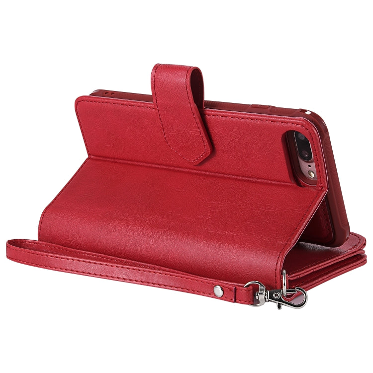 For iPhone 7 Plus / 8 Plus 2 in 1 Solid Color Zipper Shockproof Protective Case with Card Slots & Bracket & Photo Holder & Wallet Function(Red) - More iPhone Cases by buy2fix | Online Shopping UK | buy2fix