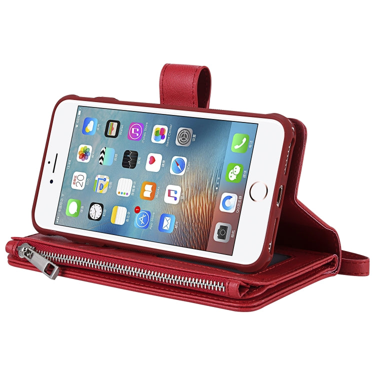 For iPhone 7 Plus / 8 Plus 2 in 1 Solid Color Zipper Shockproof Protective Case with Card Slots & Bracket & Photo Holder & Wallet Function(Red) - More iPhone Cases by buy2fix | Online Shopping UK | buy2fix
