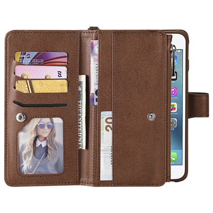 For iPhone 7 Plus / 8 Plus 2 in 1 Solid Color Zipper Shockproof Protective Case with Card Slots & Bracket & Photo Holder & Wallet Function(Brown) - More iPhone Cases by buy2fix | Online Shopping UK | buy2fix