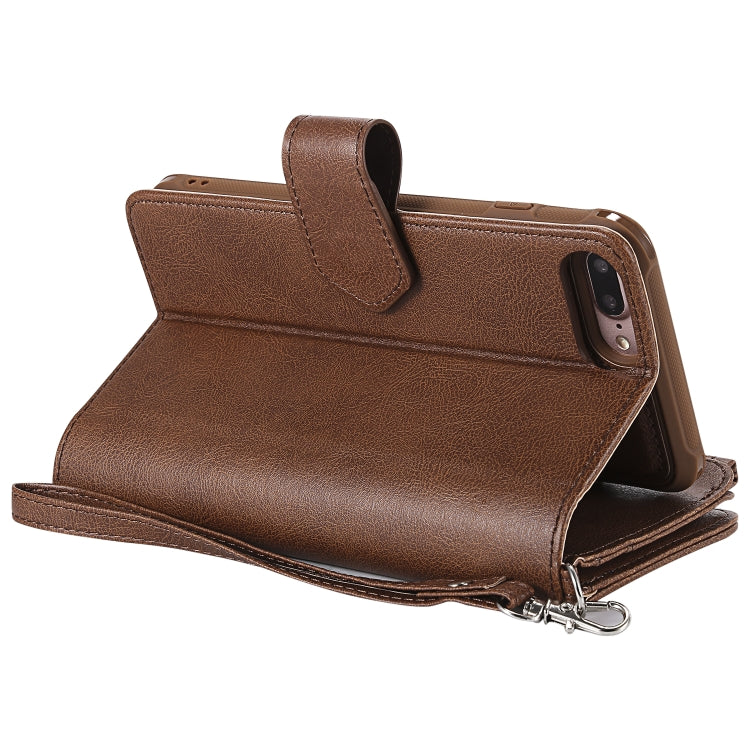 For iPhone 7 Plus / 8 Plus 2 in 1 Solid Color Zipper Shockproof Protective Case with Card Slots & Bracket & Photo Holder & Wallet Function(Brown) - More iPhone Cases by buy2fix | Online Shopping UK | buy2fix