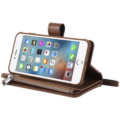 For iPhone 7 Plus / 8 Plus 2 in 1 Solid Color Zipper Shockproof Protective Case with Card Slots & Bracket & Photo Holder & Wallet Function(Brown) - More iPhone Cases by buy2fix | Online Shopping UK | buy2fix