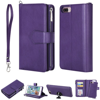 For iPhone 7 Plus / 8 Plus 2 in 1 Solid Color Zipper Shockproof Protective Case with Card Slots & Bracket & Photo Holder & Wallet Function(Purple) - More iPhone Cases by buy2fix | Online Shopping UK | buy2fix
