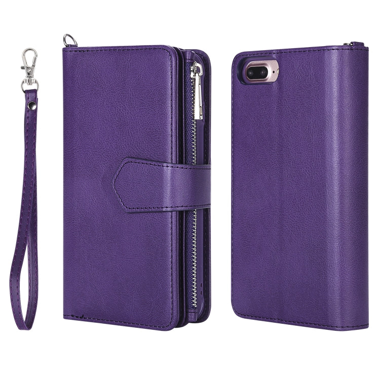 For iPhone 7 Plus / 8 Plus 2 in 1 Solid Color Zipper Shockproof Protective Case with Card Slots & Bracket & Photo Holder & Wallet Function(Purple) - More iPhone Cases by buy2fix | Online Shopping UK | buy2fix